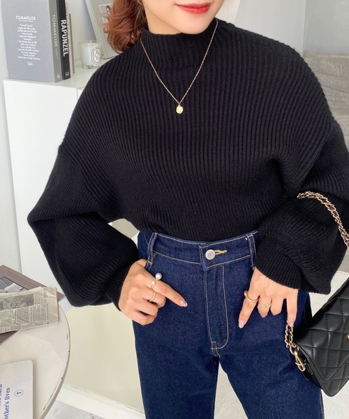 moment+（モーメントプラス）の「【累計販売枚数1万枚突破！】7G ボトルネックボリュームスリーブリブニットプルオーバー（ニット/セーター・レディース・アイボリー/イエロー/ピンク/オレンジ/ブルー/ブラック/ナチュラル/ラベンダー/ピンクベージュ/ライトブルー/杢グレー/ボルドー/チャコールグレー/ブラウン・FREE/M/L）」の15枚目の写真