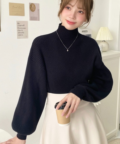 moment+（モーメントプラス）の「【累計販売枚数1万枚突破！】7G ボトルネックボリュームスリーブリブニットプルオーバー（ニット/セーター・レディース・アイボリー/イエロー/ピンク/オレンジ/ブルー/ブラック/ナチュラル/ラベンダー/ピンクベージュ/ライトブルー/杢グレー/ボルドー/チャコールグレー/ブラウン・FREE/M/L）」の19枚目の写真