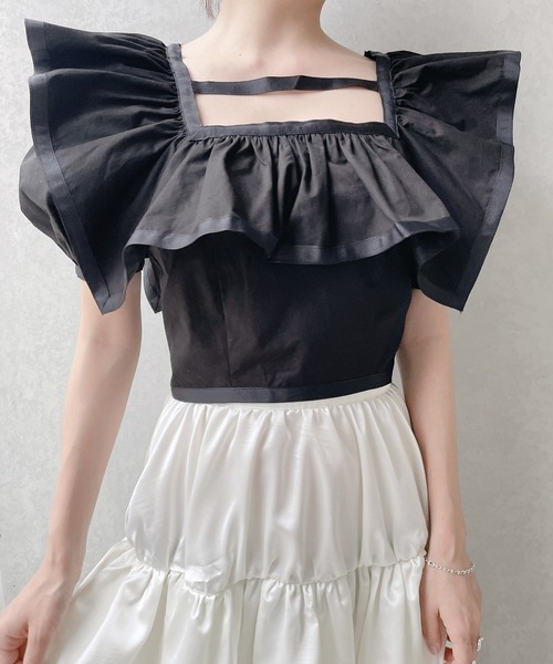 lilLilly（リルリリー）の「フリルスクエアブラウス（シャツ/ブラウス・レディース・ホワイト/ブラック/ピンク・FREE）」の2枚目の写真