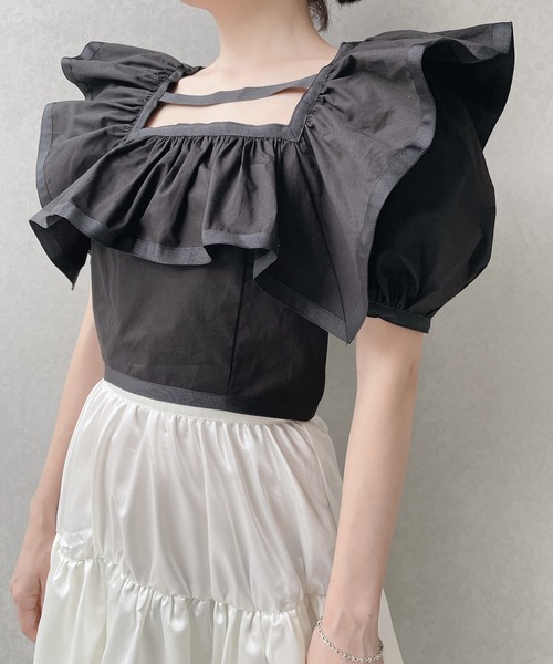 lilLilly（リルリリー）の「フリルスクエアブラウス（シャツ/ブラウス・レディース・ホワイト/ブラック/ピンク・FREE）」の8枚目の写真