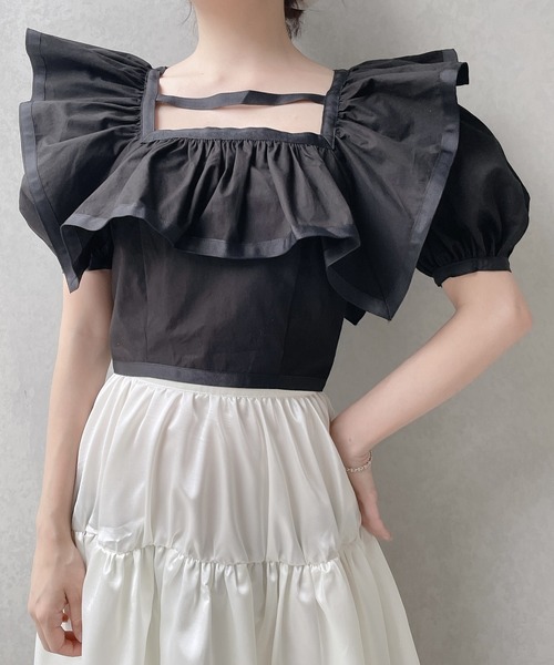 lilLilly（リルリリー）の「フリルスクエアブラウス（シャツ/ブラウス・レディース・ホワイト/ブラック/ピンク・FREE）」の15枚目の写真