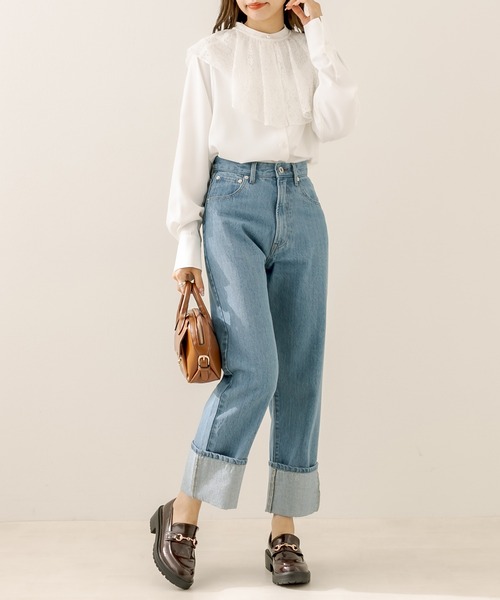 OLIVE des OLIVE(オリーブデオリーブ)の「ラッフルカラ―付ブラウス(シャツ/ブラウス・レディース・ホワイト/オフホワイト/ネイビー・FREE)」の16枚目の写真