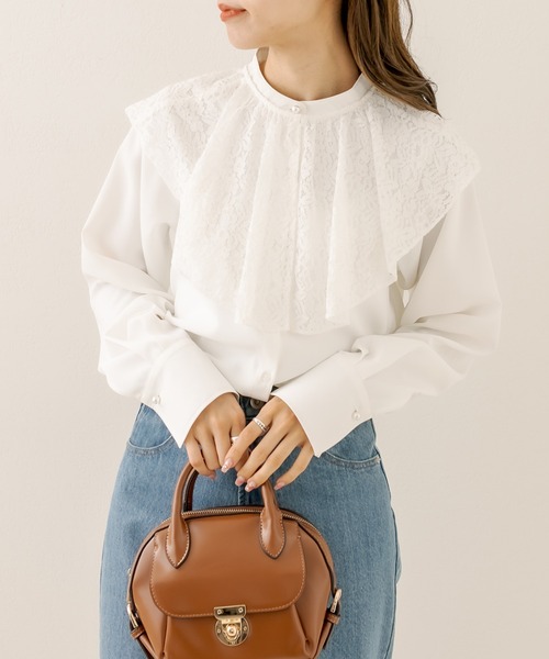 OLIVE des OLIVE(オリーブデオリーブ)の「ラッフルカラ―付ブラウス(シャツ/ブラウス・レディース・ホワイト/オフホワイト/ネイビー・FREE)」の19枚目の写真