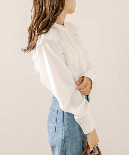 OLIVE des OLIVE(オリーブデオリーブ)の「ラッフルカラ―付ブラウス(シャツ/ブラウス・レディース・ホワイト/オフホワイト/ネイビー・FREE)」の20枚目の写真