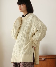 オーバーサイズ 鹿の子 × ケーブル編み フィッシャーマン ニット セーター