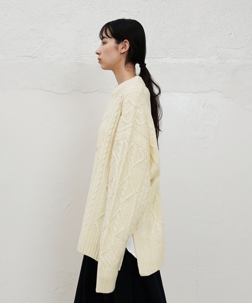 Air Tokyo（エアートウキョー）の「オーバーサイズ 鹿の子 × ケーブル編み フィッシャーマン ニット セーター（ニット/セーター・メンズ・ブラック/アイボリー・MEDIUM/LARGE）」の10枚目の写真