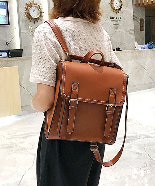 florist（フローリスト）の「【2WAY/3WAY】ランドセル調ステッチレザーリュック/ショルダーバッグ（バックパック/リュック・レディース・キャメル/モカ/ブラック・FREE）」の5枚目の写真