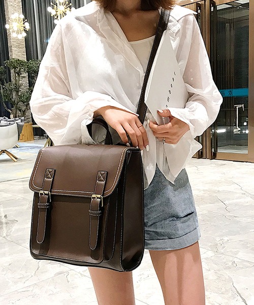 florist（フローリスト）の「【2WAY/3WAY】ランドセル調ステッチレザーリュック/ショルダーバッグ（バックパック/リュック・レディース・キャメル/モカ/ブラック・FREE）」の6枚目の写真