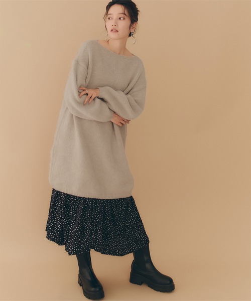 titivate（ティティベイト）の「ﾎﾞｰﾄﾈｯｸﾐﾆ丈ﾆｯﾄﾜﾝﾋﾟｰｽ（ワンピース・レディース・ライトグレー/ベージュ/ブラウン・S/M）」の17枚目の写真