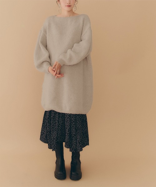 titivate（ティティベイト）の「ﾎﾞｰﾄﾈｯｸﾐﾆ丈ﾆｯﾄﾜﾝﾋﾟｰｽ（ワンピース・レディース・ライトグレー/ベージュ/ブラウン・S/M）」の15枚目の写真