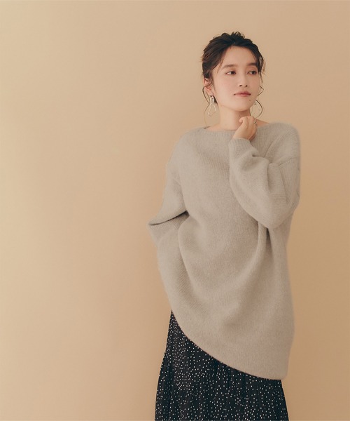 titivate（ティティベイト）の「ﾎﾞｰﾄﾈｯｸﾐﾆ丈ﾆｯﾄﾜﾝﾋﾟｰｽ（ワンピース・レディース・ライトグレー/ベージュ/ブラウン・S/M）」の6枚目の写真