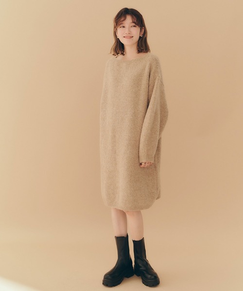 titivate（ティティベイト）の「ﾎﾞｰﾄﾈｯｸﾐﾆ丈ﾆｯﾄﾜﾝﾋﾟｰｽ（ワンピース・レディース・ライトグレー/ベージュ/ブラウン・S/M）」の12枚目の写真