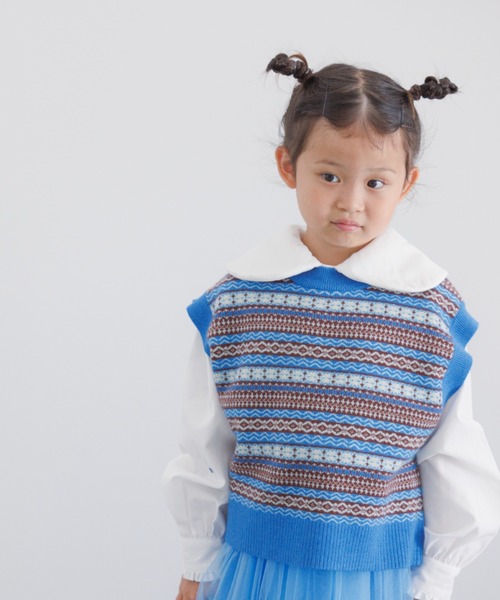 LOWRYS FARM（ローリーズファーム）の「ＪＱニットベスト　168990（ベスト・キッズ・ブルー/ピンク・110cm/120cm/130cm/140cm/150cm）」の2枚目の写真
