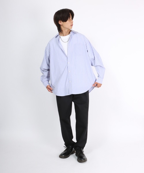 【396】新品　vivapresto ビッグシルエットストライプコットンシャツ Gymphlex｜コットン ストライプ レギュラーカラー 長袖