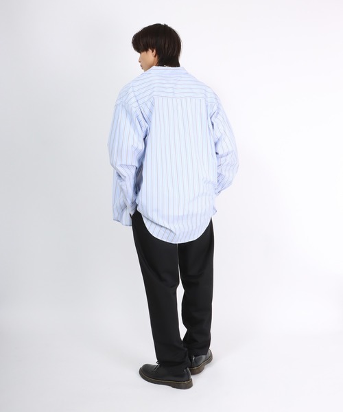 Salong hameu（サロン ハミュー）の「ストライプシャツ メンズ レディース/長袖レギュラーカラーシャツ/ビッグシルエット（シャツ/ブラウス・メンズ・ベージュ/ブルー系その他/ブルー/サックスブルー・L/M）」の8枚目の写真