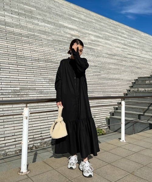 yurieコラボ】ウールライクロングカフスシャツワンピース（ワンピース