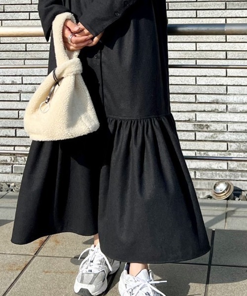 ECRIRE（エクリール）の「【yurieコラボ】ウールライクロングカフスシャツワンピース（ワンピース・レディース・ベージュ/ブラック・M/L）」の9枚目の写真