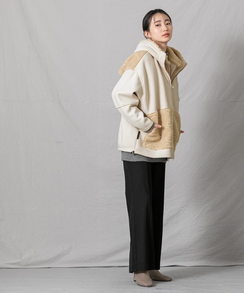 1％（イチ パーセント）の「ダンボールボアフードブルゾン（ブルゾン・レディース・アイボリー・FREE）」の2枚目の写真