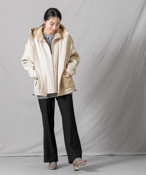 1％（イチ パーセント）の「ダンボールボアフードブルゾン（ブルゾン・レディース・アイボリー・FREE）」の7枚目の写真