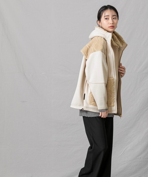 1％（イチ パーセント）の「ダンボールボアフードブルゾン（ブルゾン・レディース・アイボリー・FREE）」の8枚目の写真