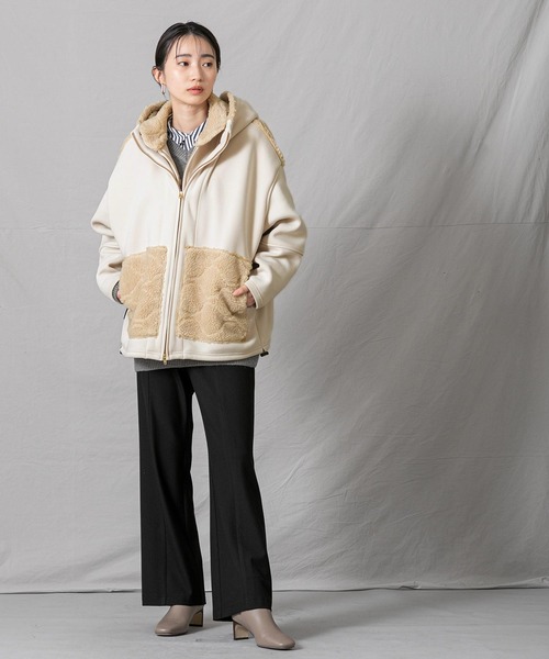 1％（イチ パーセント）の「ダンボールボアフードブルゾン（ブルゾン・レディース・アイボリー・FREE）」の10枚目の写真