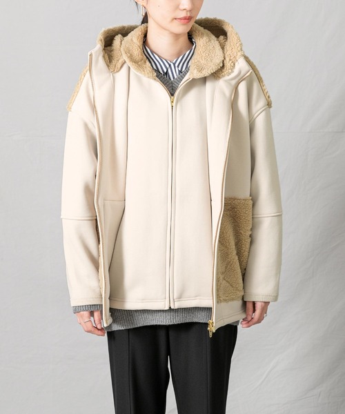 1％（イチ パーセント）の「ダンボールボアフードブルゾン（ブルゾン・レディース・アイボリー・FREE）」の12枚目の写真