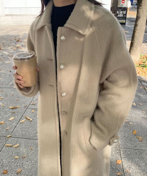 ウール混シャギーステンカラーコート