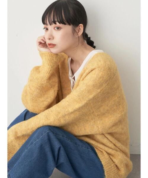 earth music&ecology（アースミュージックアンドエコロジー）の「ミックスヤーンニットカーディガン（カーディガン/ボレロ・レディース・グリーン/パープル/イエロー/グレー・FREE）」の8枚目の写真