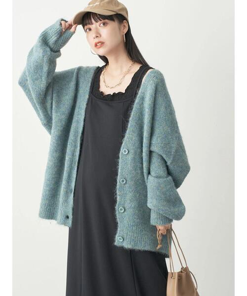 earth music&ecology（アースミュージックアンドエコロジー）の「ミックスヤーンニットカーディガン（カーディガン/ボレロ・レディース・グリーン/パープル/イエロー/グレー・FREE）」の9枚目の写真