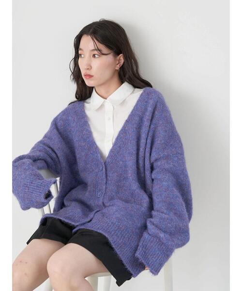 earth music&ecology（アースミュージックアンドエコロジー）の「ミックスヤーンニットカーディガン（カーディガン/ボレロ・レディース・グリーン/パープル/イエロー/グレー・FREE）」の10枚目の写真