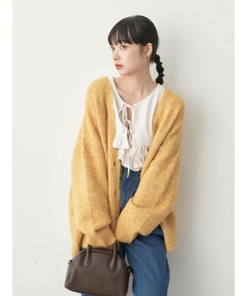 earth music&ecology（アースミュージックアンドエコロジー）の「ミックスヤーンニットカーディガン（カーディガン/ボレロ・レディース・グリーン/パープル/イエロー/グレー・FREE）」の13枚目の写真