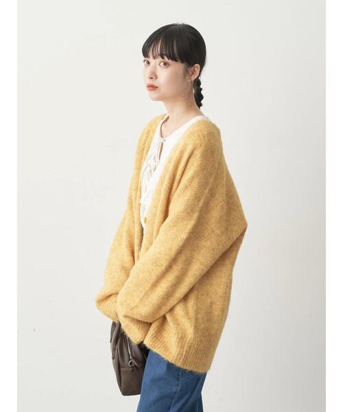 earth music&ecology（アースミュージックアンドエコロジー）の「ミックスヤーンニットカーディガン（カーディガン/ボレロ・レディース・グリーン/パープル/イエロー/グレー・FREE）」の14枚目の写真