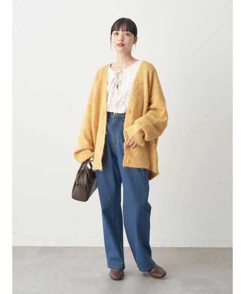 earth music&ecology（アースミュージックアンドエコロジー）の「ミックスヤーンニットカーディガン（カーディガン/ボレロ・レディース・グリーン/パープル/イエロー/グレー・FREE）」の16枚目の写真