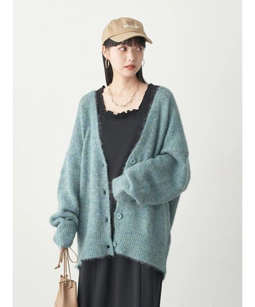 earth music&ecology（アースミュージックアンドエコロジー）の「ミックスヤーンニットカーディガン（カーディガン/ボレロ・レディース・グリーン/パープル/イエロー/グレー・FREE）」の19枚目の写真