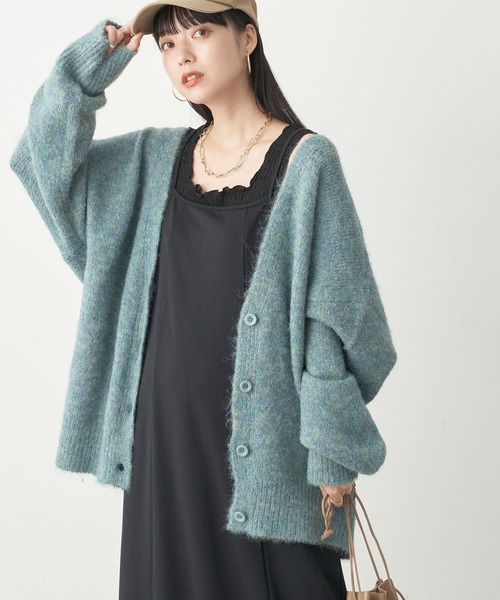 earth music&ecology（アースミュージックアンドエコロジー）の「ミックスヤーンニットカーディガン（カーディガン/ボレロ・レディース・グリーン/パープル/イエロー/グレー・FREE）」の2枚目の写真