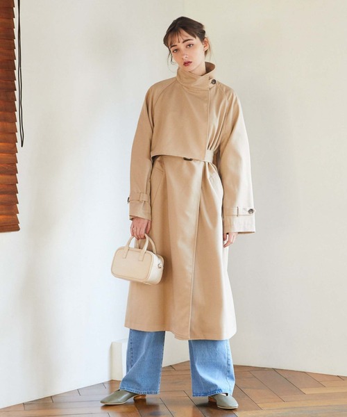 archives(アルシーヴ)の「スタンド衿コート(トレンチコート・レディース・モカ/ベージュ/グレイッシュベージュ・MEDIUM)」の4枚目の写真