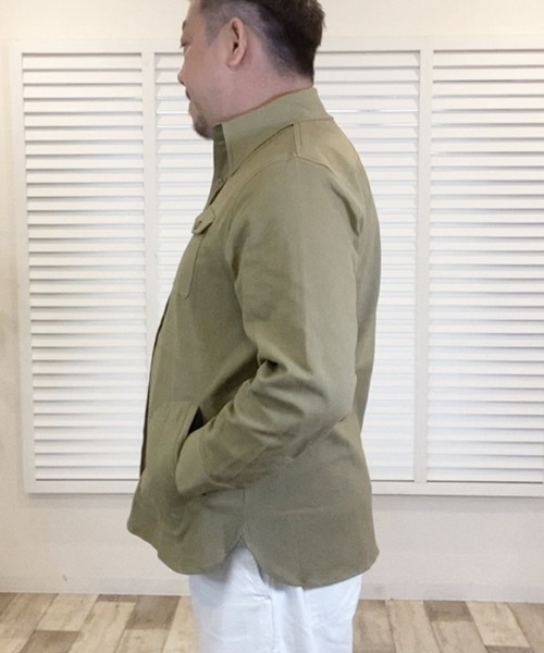 Alil（アリル）の「【Alil】アリル ストレッチ シャツジャケット 大人カジュアル（シャツ/ブラウス・メンズ・カーキ/ブラック/グレイッシュベージュ・LARGE/MEDIUM/SMALL）」の14枚目の写真