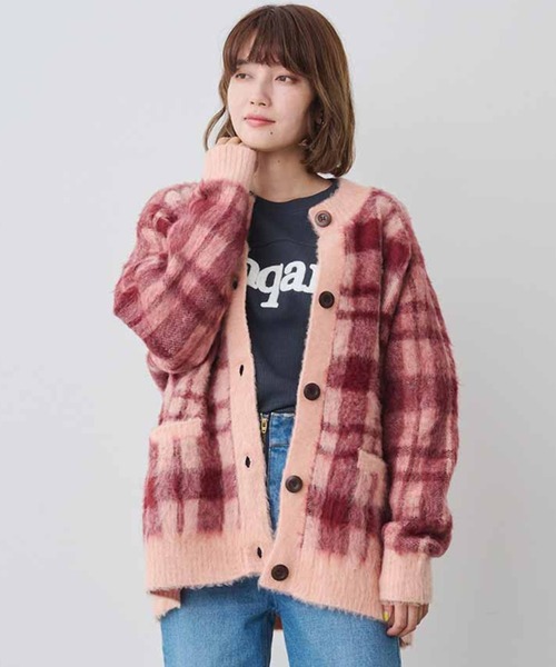 【セール】ＭＥＤＥ１９Ｆ モヘア調の起毛チェックカーディガン（カーディガン/ボレロ）｜MEDE19F（メデジュウキュウ）カーディガン/ボレロ