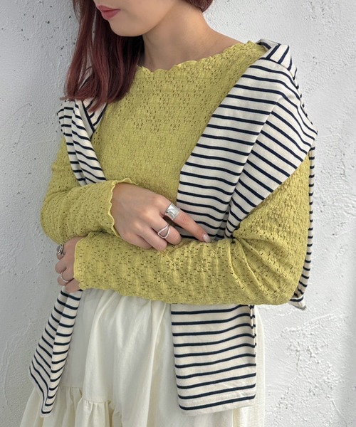 apres jour mignon(アプレジュールミニョン)の「ぽこぽこカットソー【ZOZOTOWN限定アイテム】(Tシャツ/カットソー・レディース・ブルー/グリーン/アイボリー・フリー/X-LARGE)」の2枚目の写真