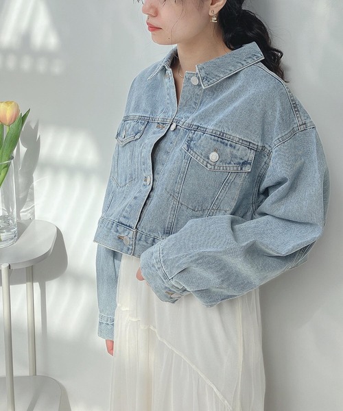 AS KNOW AS plus（アズノゥアズプラス）の「○ゆるりダブルポケット ショートジャケット　セットアップ可能（デニムジャケット・レディース・ブルー系1/ブラック/ホワイト系1/サックスブルー・FREE）」の3枚目の写真