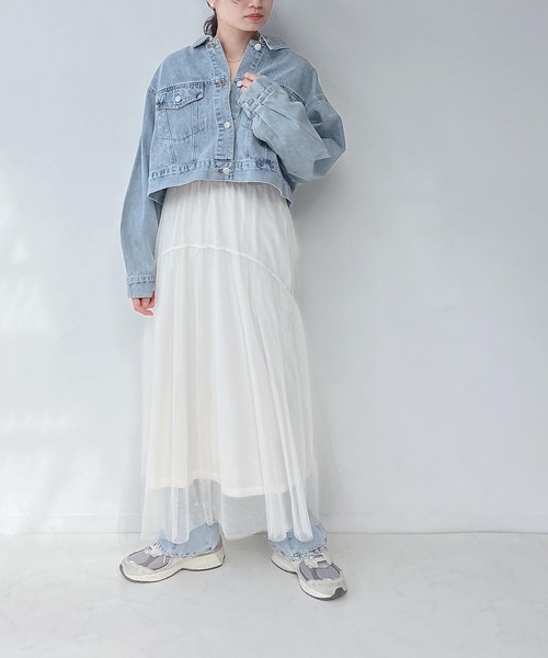 AS KNOW AS plus（アズノゥアズプラス）の「○ゆるりダブルポケット ショートジャケット　セットアップ可能（デニムジャケット・レディース・ブルー系1/ブラック/ホワイト系1/サックスブルー・FREE）」の9枚目の写真