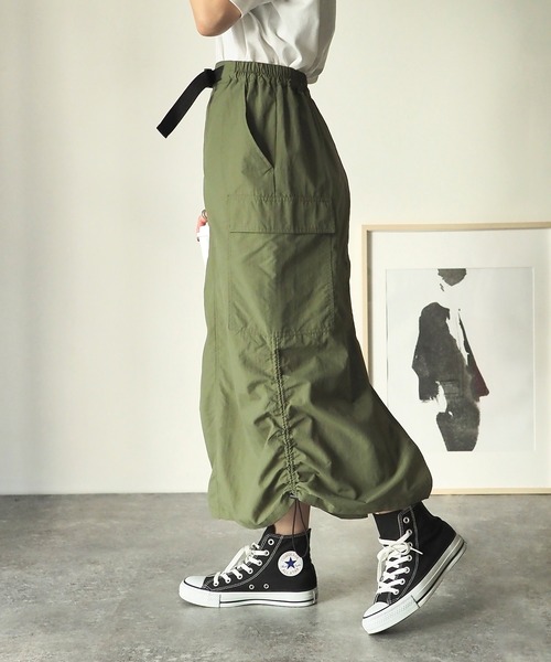 Riberry（リベリー）の「ナイロンカーゴスカート（スカート・レディース・カーキ/ブラック・MEDIUM）」の9枚目の写真
