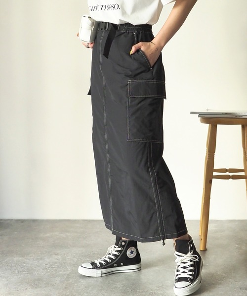 Riberry（リベリー）の「ナイロンカーゴスカート（スカート・レディース・カーキ/ブラック・MEDIUM）」の3枚目の写真