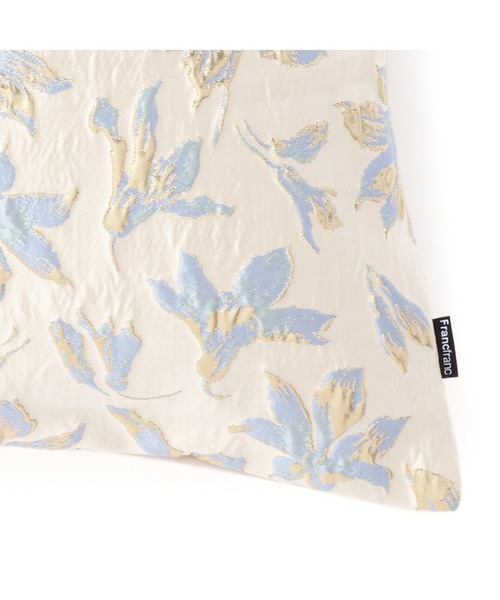 シャイニーフラワー クッションカバー 450×450 ホワイト×ブルー（098