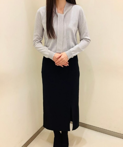 TOKYO SHIRTS（トウキョウシャツ）の「ラメボウタイ ニットプルオーバー（ニット/セーター・レディース・シルバーグレー/ライトカーキ・M/L）」の11枚目の写真