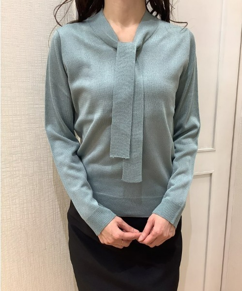 TOKYO SHIRTS（トウキョウシャツ）の「ラメボウタイ ニットプルオーバー（ニット/セーター・レディース・シルバーグレー/ライトカーキ・M/L）」の13枚目の写真