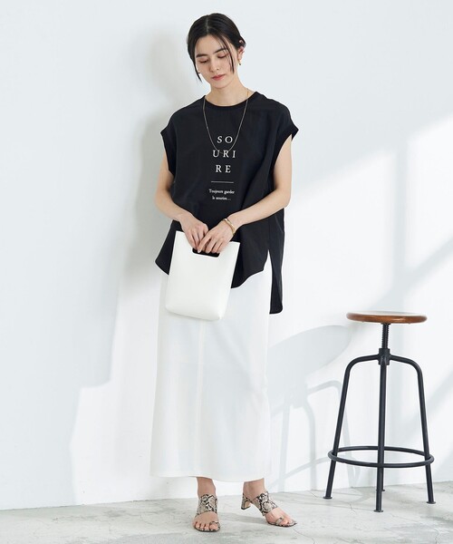 NOLLEY’S(ノーリーズ)の「◇【WEB限定】カットジョーゼットタイトスカート(スカート・レディース・ホワイト/ブラック・38/36)」の4枚目の写真