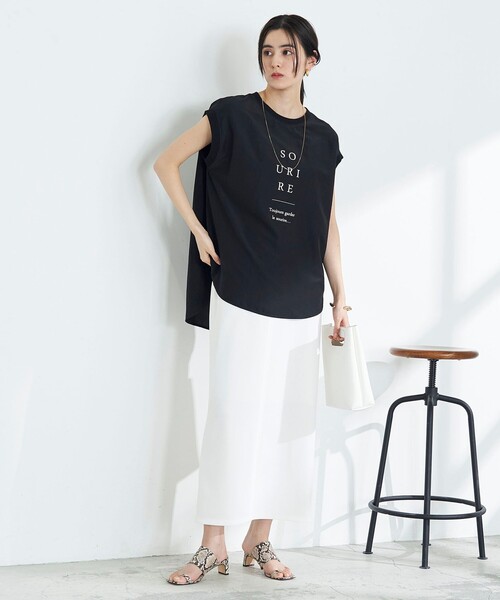 NOLLEY’S(ノーリーズ)の「◇【WEB限定】カットジョーゼットタイトスカート(スカート・レディース・ホワイト/ブラック・38/36)」の5枚目の写真