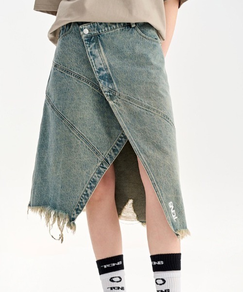 TGNS（ツーガンズ）の「ストリートファッション TGNS ツーガンズ Water Washed Denim Long Skirts デニムスカート ロング（デニムスカート・レディース・ライトブルー・S/M）」の2枚目の写真
