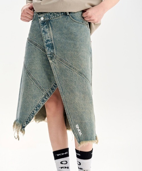 TGNS（ツーガンズ）の「ストリートファッション TGNS ツーガンズ Water Washed Denim Long Skirts デニムスカート ロング（デニムスカート・レディース・ライトブルー・S/M）」の3枚目の写真